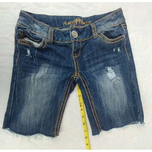 Almost Famous Denim Shorts Size 3 Distressed Blue Almost Famous - Picture 11 of 12